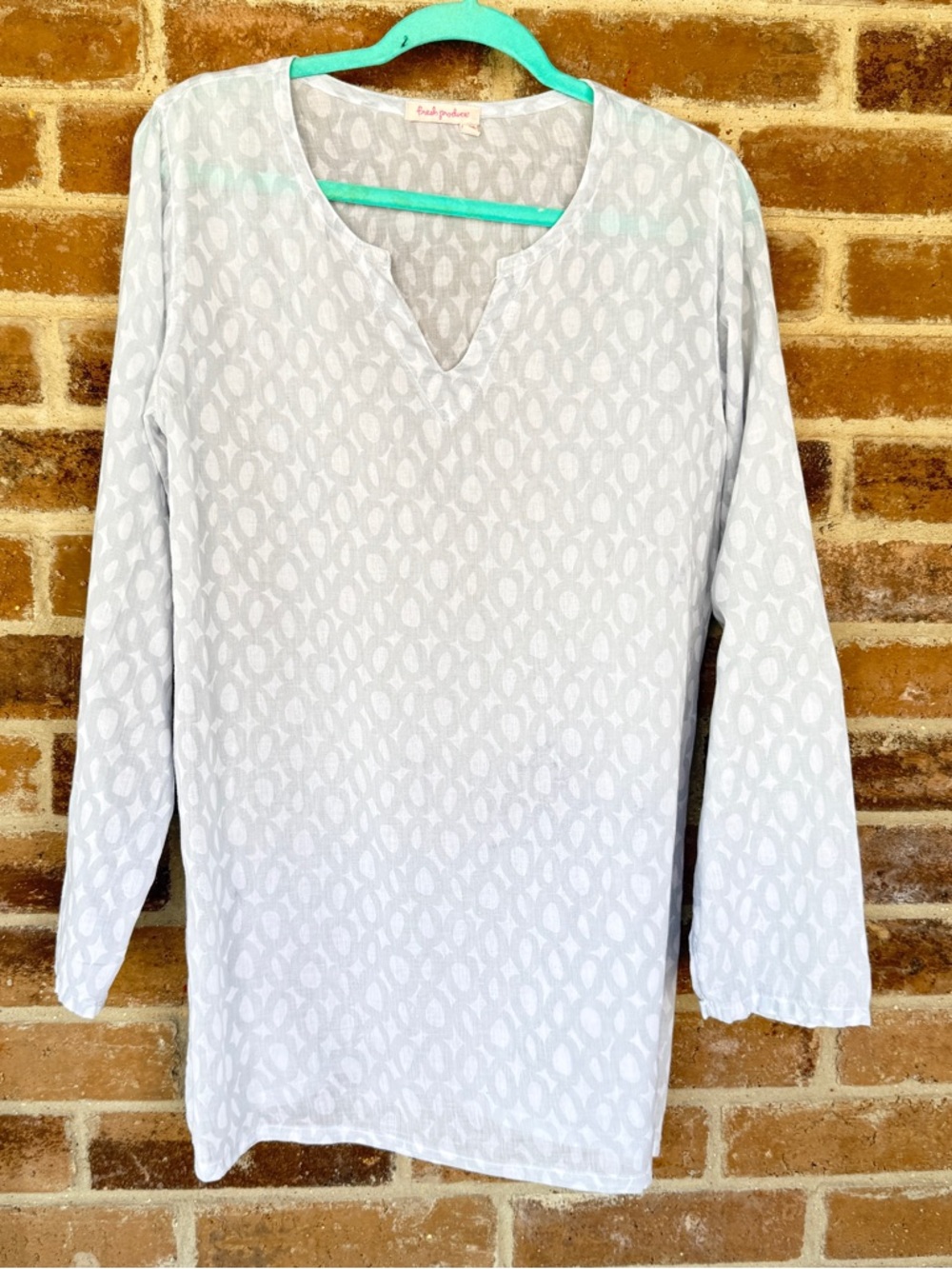 fresh produce Light White Patterned Long-Sleeve Swim Coverup Tunic